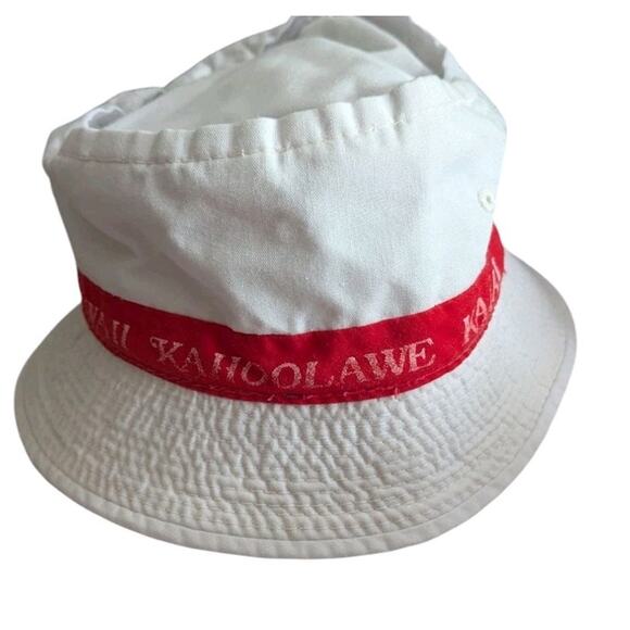 Vtg Eight Islands of Hawaii Bucket Hat White Red Beach Surf Triangle Headwear - Picture 4 of 11